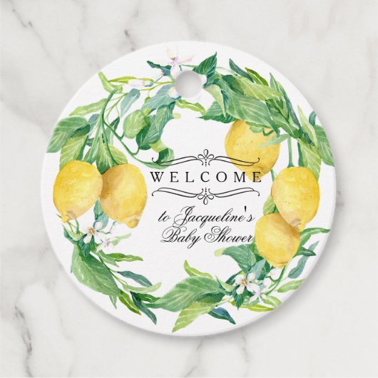 Citrus Baby shower thema citroen krans Waterverf Bedankjes Labels (Voorkant)