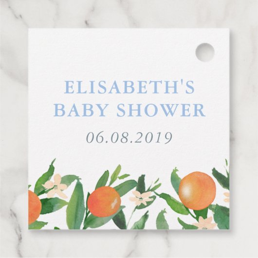 Citrus Baby shower voor Sweet Baby Boy Bedankjes Labels (Achterkant)