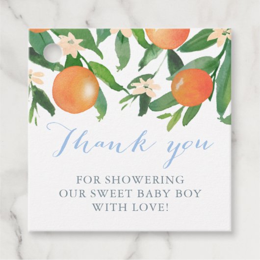 Citrus Baby shower voor Sweet Baby Boy Bedankjes Labels (Voorkant)