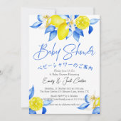 Citrus Baby shower Waterverf Lemon Blue Floral Kaart (Voorkant)