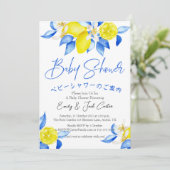 Citrus Baby shower Waterverf Lemon Blue Floral Kaart (Staand voorkant)