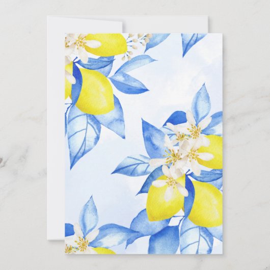 Citrus Baby shower Waterverf Lemon Blue Floral Kaart (Achterkant)