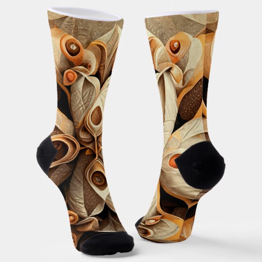 Citrus Beige Brown Ornamental Pset Decor Pattern Sokken (Gebogen)