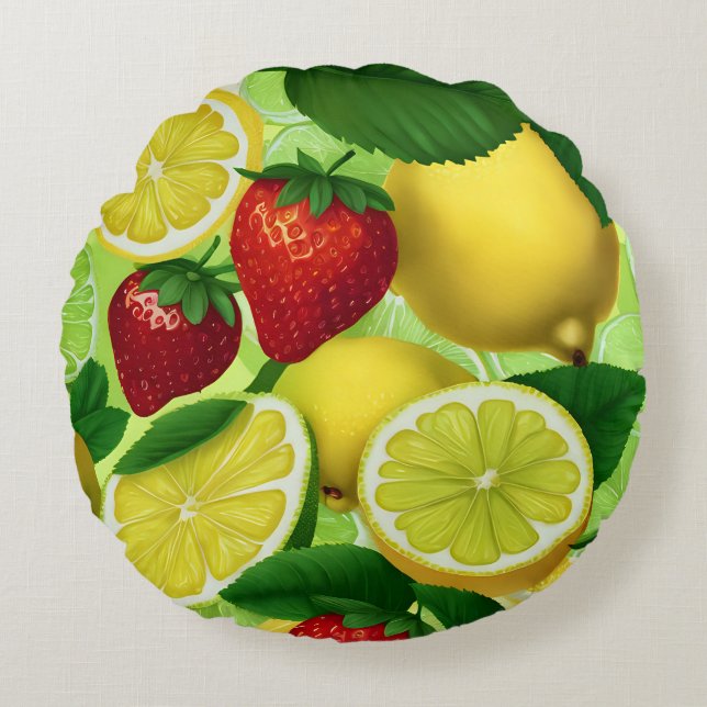 Citrus Berry Fresh  Rond Kussen (Voorkant)
