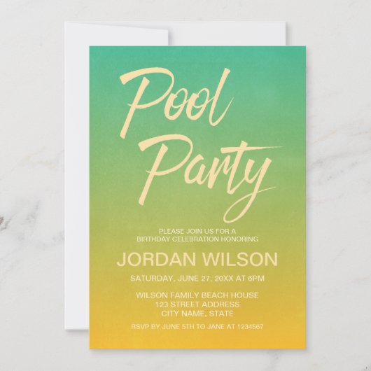 Citrus Birthday Jubileum Pool Party Invitation Kaart (Voorkant)
