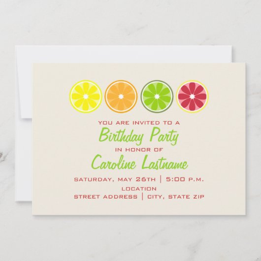 Citrus Birthday Party Invitation Kaart (Voorkant)