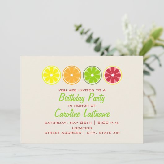 Citrus Birthday Party Invitation Kaart (Staand voorkant)
