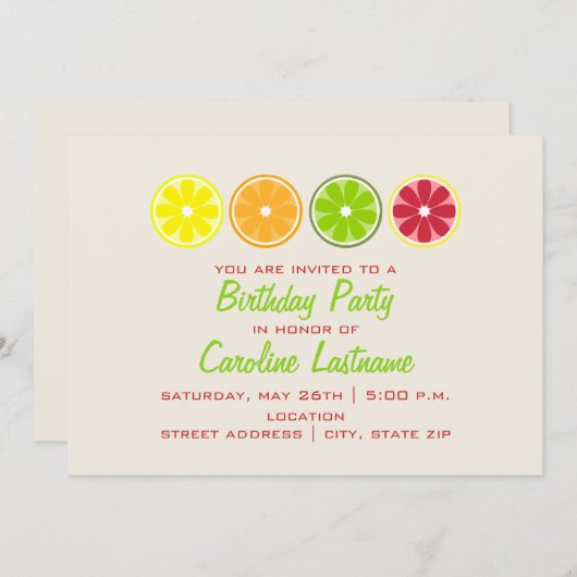 Citrus Birthday Party Invitation Kaart (Voorkant / Achterkant)