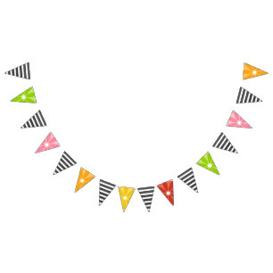 Citrus Black + White Stripe Twotti Fruity Birthday Vlaggetjes