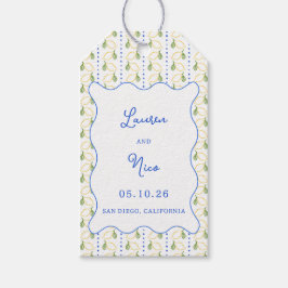 Citrus Blauw en Geel Mediterraan Huwelijk Cadeaulabel