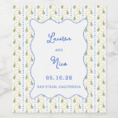 Citrus Blauw en Geel Mediterraan Huwelijk Wijn Etiket (Enkel label)