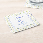 Citrus Blauw & Geel Amalfi Custom Wedding Kartonnen Onderzetters (Schuin)