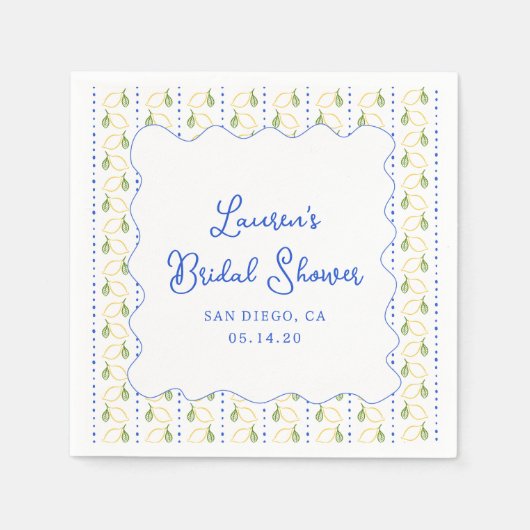 Citrus Blauw & Geel Amalfi Vrijgezellenfeest Servet (Voorkant)