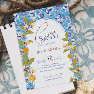 Citrus Blauw Geel Citroen Amalfi Kust Baby Shower Kaart