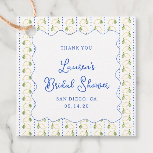 Citrus Blauw & Geel Vrijgezellenfeest Dank u Bedankjes Labels (Voorkant)