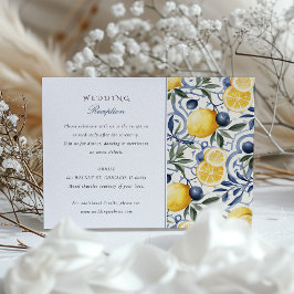 Citrus Bliss & Blue Azulejo Bruiloft Receptie Kaar Informatiekaartje