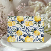 Citrus Bliss & Blue Azulejo Bruiloft Receptie Kaar Informatiekaartje
