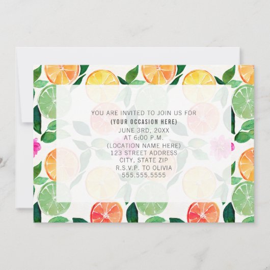 Citrus Bloem Algemene Feestelijke Uitnodiging (Voorkant)
