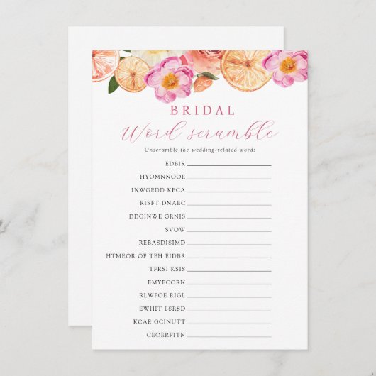 Citrus Bloem Bruids Woord Scramble Game Kaart (Voorkant / Achterkant)