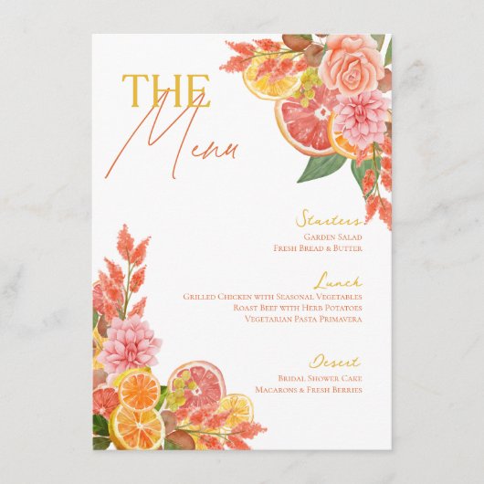 Citrus Bloem Bruiloftsfeest Menu (Voorkant)