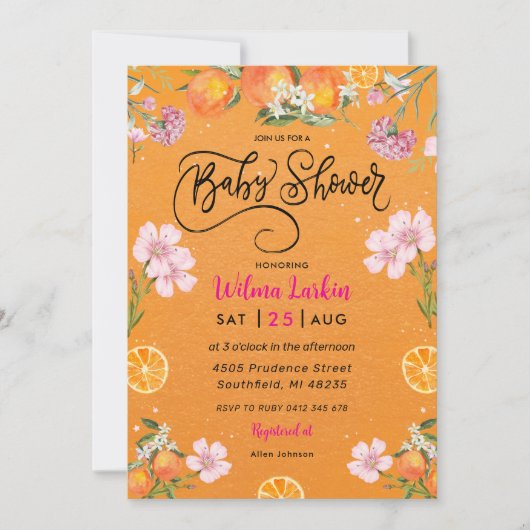 Citrus Bloemen Bruids Douche Uitnodiging (Voorkant)