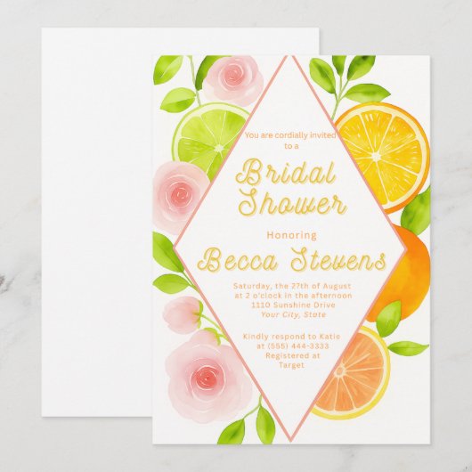 Citrus Bloemen Bruids Douche Uitnodiging (Voorkant / Achterkant)