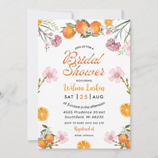 Citrus Bloemen Bruids Douche Uitnodiging (Voorkant)