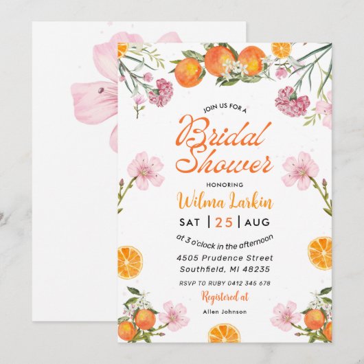 Citrus Bloemen Bruids Douche Uitnodiging (Voorkant / Achterkant)