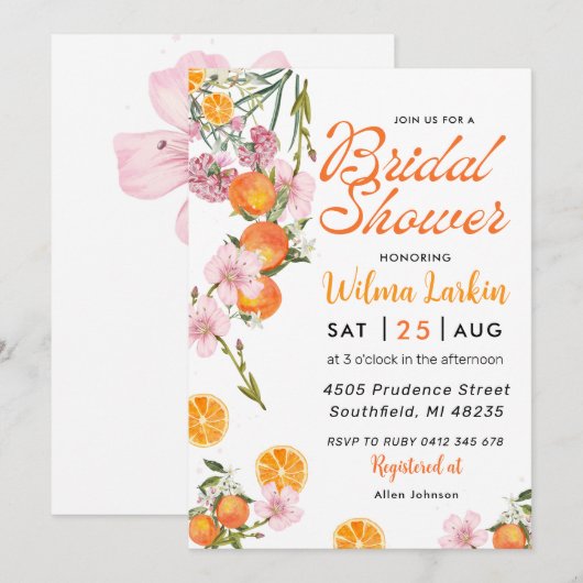 Citrus Bloemen Bruids Douche Uitnodiging (Voorkant / Achterkant)