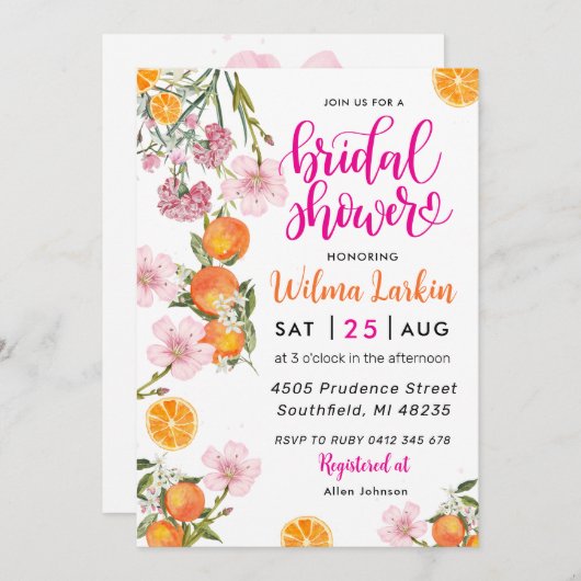 Citrus Bloemen Bruids Douche Uitnodiging (Voorkant / Achterkant)