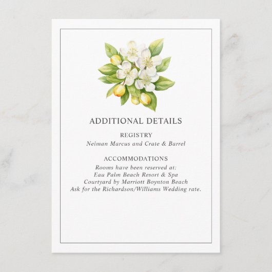 Citrus Bloemen Bruiloft Details Behuizing Kaarten (Voorkant)