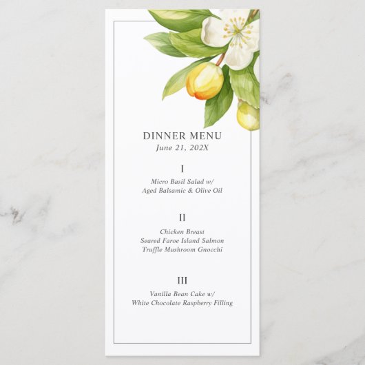 Citrus Bloemen Bruiloft Menu Kaarten (Voorkant)