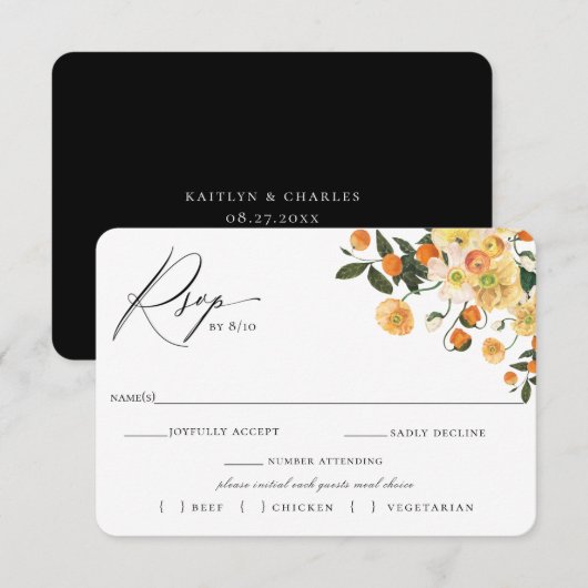 Citrus Bloemen Bruiloft RSVP Met Maaltijd Keuze Ka (Voorkant / Achterkant)