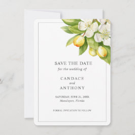 Citrus Bloemen Bruiloft Save the Date Kaart