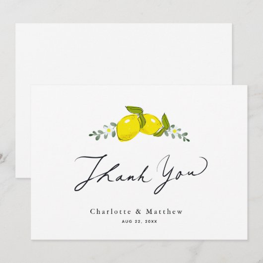Citrus Bloemen Caligrafie Huwelijk Bedankkaart (Voorkant / Achterkant)