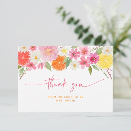 Citrus Bloemen Citroen Sinaasappel Vrijgezellenfee Bedankkaart (Staand voorkant)