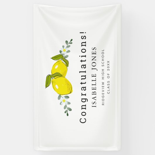 Citrus Bloemen Wit Afstuderen Spandoek (Verticaal)