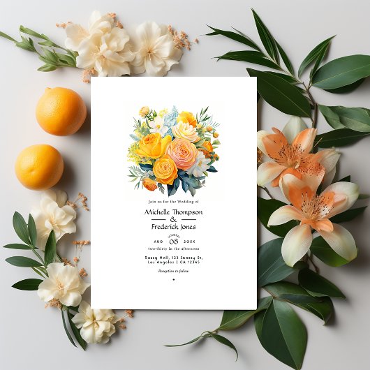 Citrus Bloemige Bruiloft Kaart