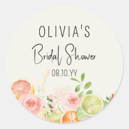 Citrus Bloemige Bruiloftsborrel Favorietendoos Ronde Sticker