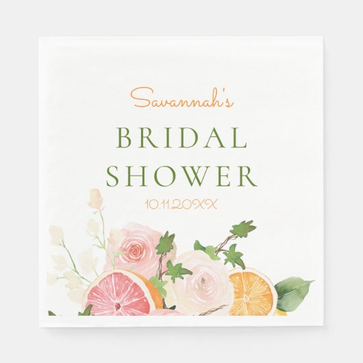 Citrus Bloemige Bruiloftsborrel Servet (Voorkant)