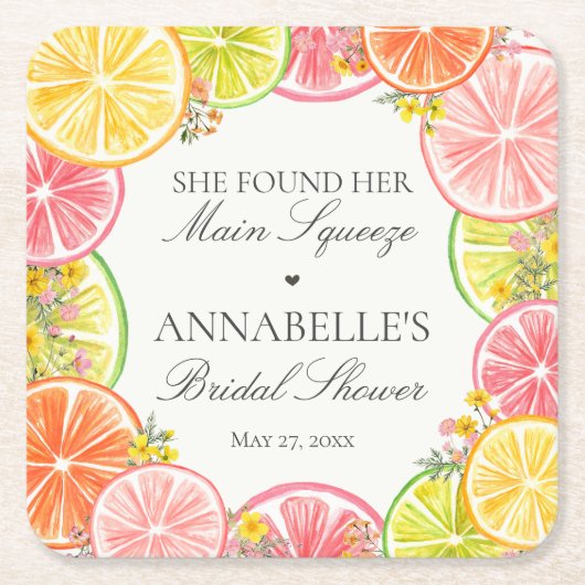 Citrus Bloemige Bruiloftsfeestafel Hoofdattractie Kartonnen Onderzetters (Voorkant)
