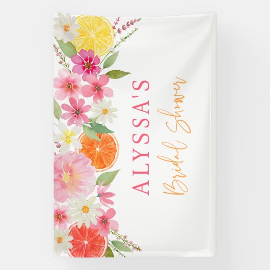 Citrus Bloemige Citroen Sinaasappel Bruidsdiner Spandoek (Verticaal)