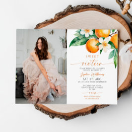 Citrus Bloemige Foto Zoete 16 Verjaardagsuitnodigi Kaart