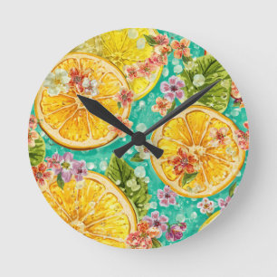 Citrus Bloesem Citroen & Wilde Bloemen Aquarel Ronde Klok