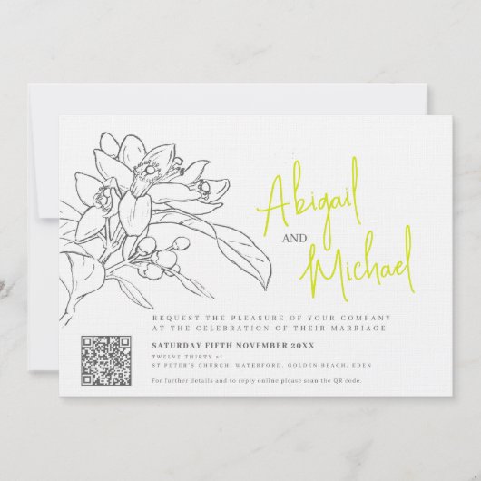 Citrus bloesem potlood schets sinaasappel bruiloft kaart (Voorkant)