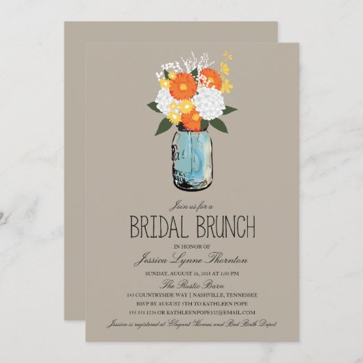 Citrus Bloom Mason Jar | Bridesmaid Brunch Kaart (Voorkant / Achterkant)