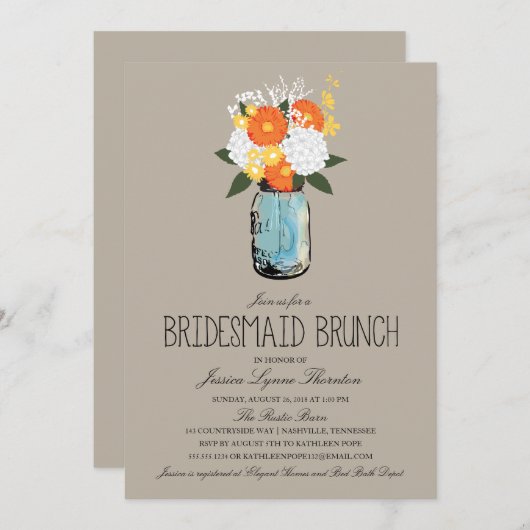 Citrus Bloom Mason Jar | bruidsmeisje brunch Kaart (Voorkant / Achterkant)