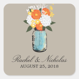 Citrus Bloom Mason Jar | Bruiloft Vierkante Sticker