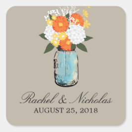 Citrus Bloom Mason Jar | Bruiloft Vierkante Sticker