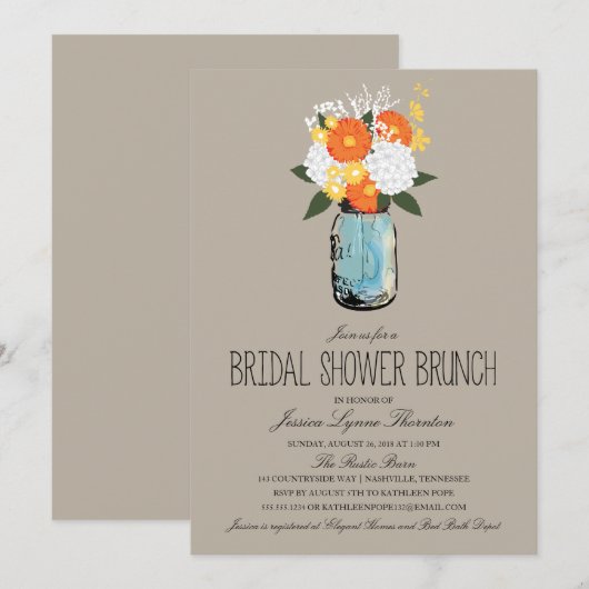 Citrus Bloom Mason Jar | Vrijgezellenfeest Brunch Kaart (Voorkant / Achterkant)